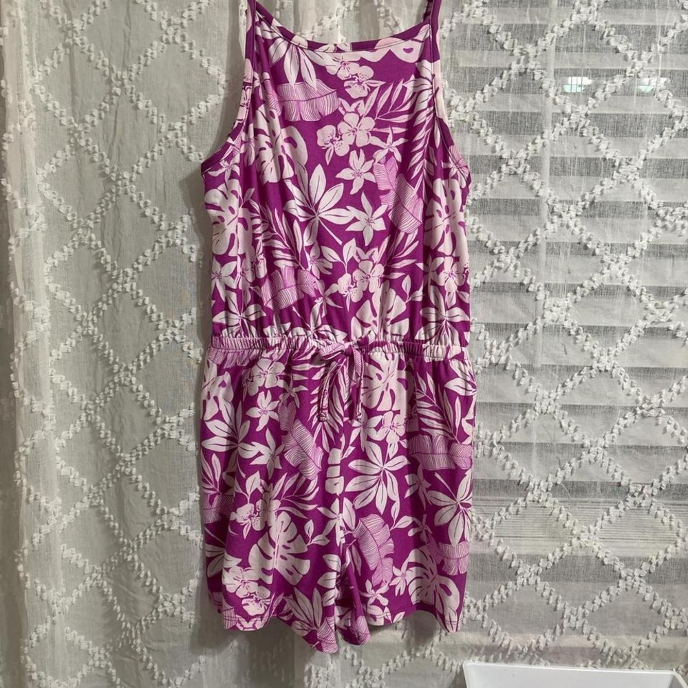 Girls Purple‎ White Floral Tropical Romper